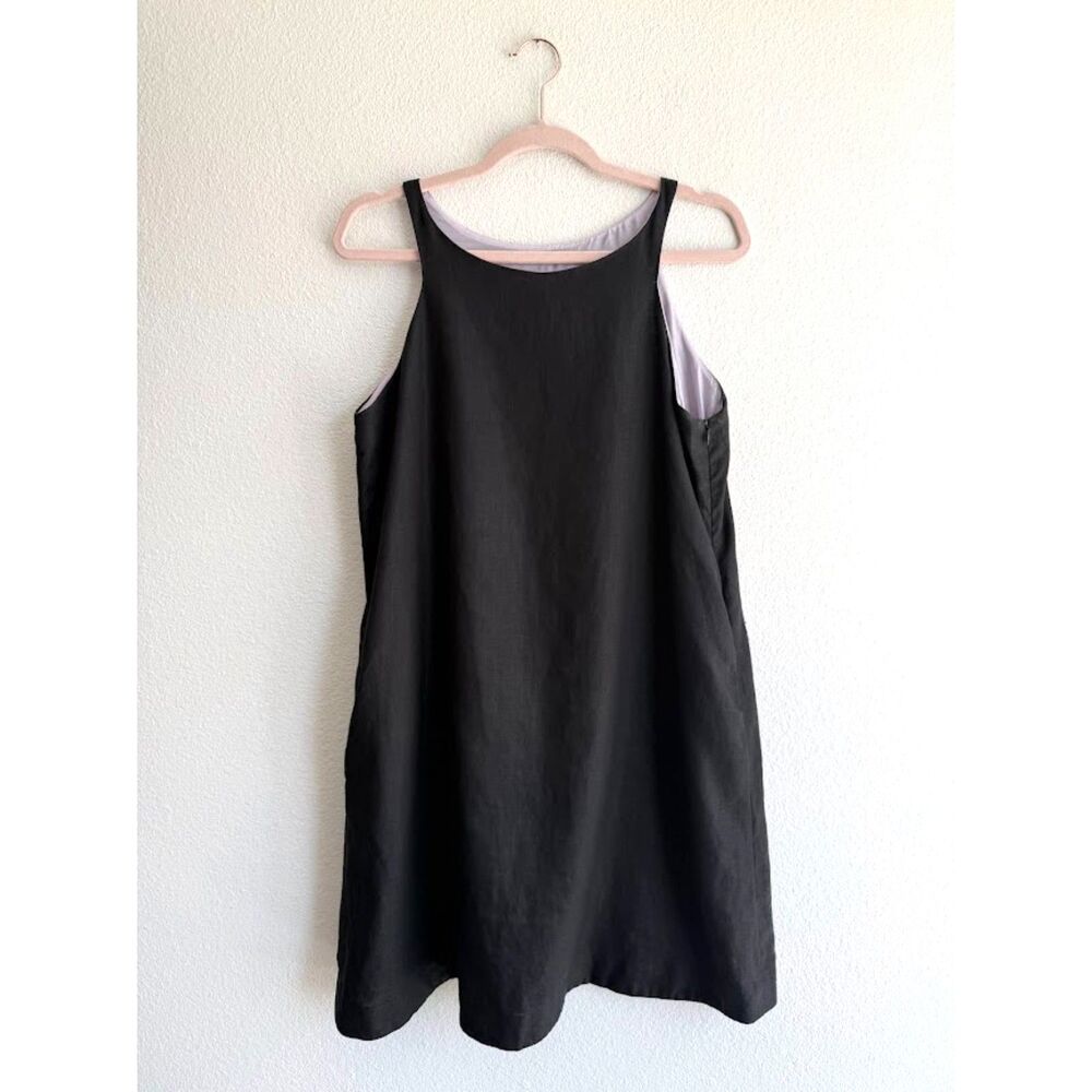 Michelle Farmer 100% Linen & Silk A-Line Shift Dress in Black & Purple size M